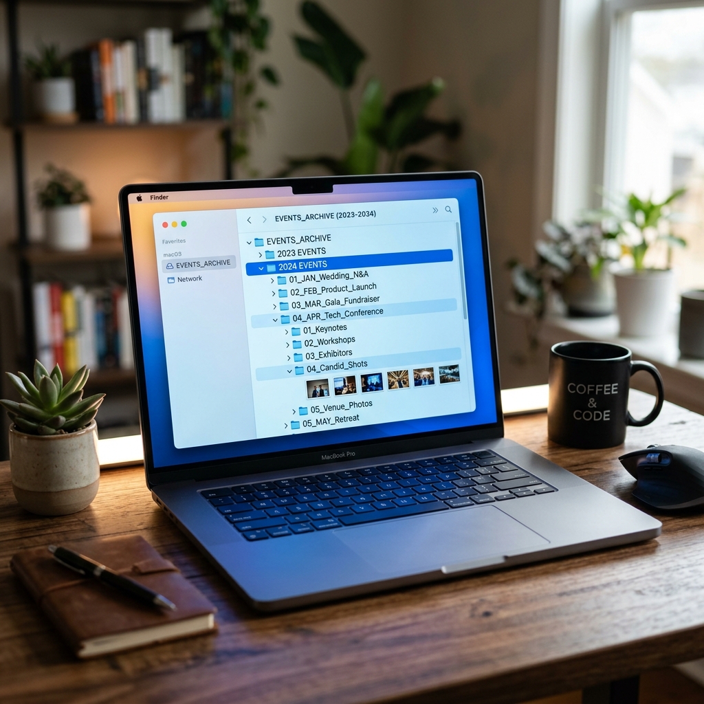 Organizing thousands of Google Drive photos on a laptop
